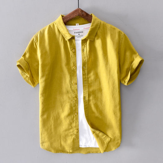 Men's Short Sleeve Turn-down Collar - Cotton Linen Shirts