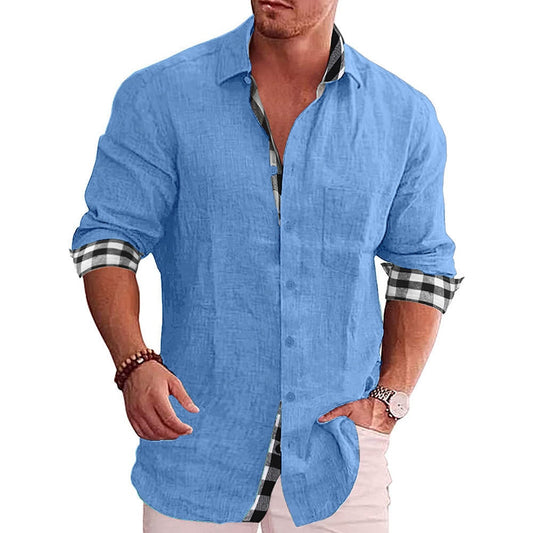 Men's Long Sleeve Tee Shirt Cotton Linen Loose Tops