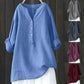 Women  Long Sleeved V-Neck Casual Loose Cotton Linen Shirts
