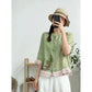 Women's Ruffle Sleeve Buttoned Embroidery Cotton Linen Blouse