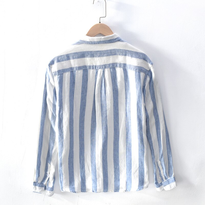 Men's Long-sleeved Casual Vintage Wide Stripe Linen Shirt