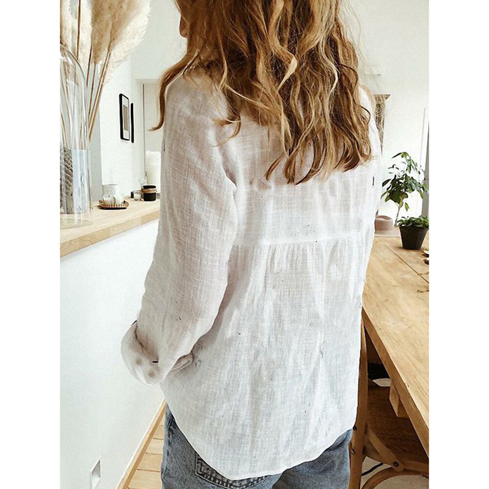 Women's Long Sleeve Button-Up Cotton Linen Shirt