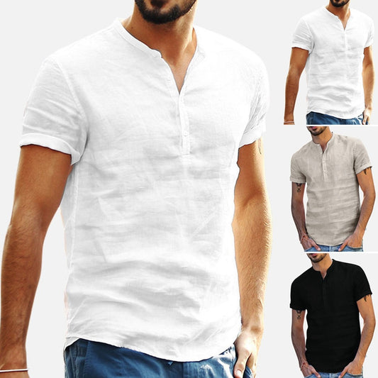 Men's Short Sleeve Tops Cotton Linen Shirt