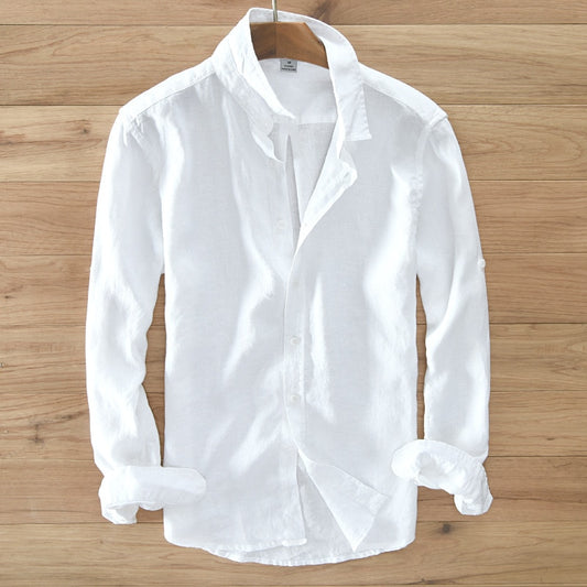 Men's Long-Sleeved  Button-Up Top Linen Shirt