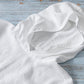 Men's Short Sleeve White Linen Hooded Shirt with Buttons