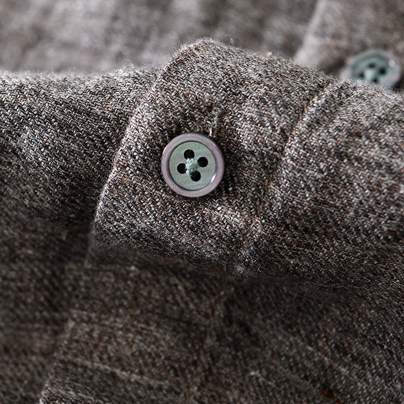 Men's Long Sleeve Pure Linen Shirt - Casual Turn-down Collar