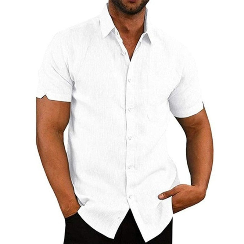 Men's Short Sleeved Turn-Down Collar Cotton Linen Shirts
