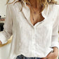 Women's Long Sleeve White Blue Cotton Linen Shirt