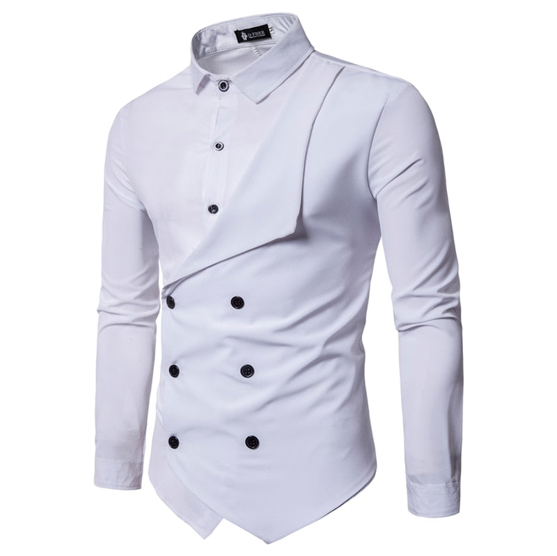 Men's Long Sleeve White Cotton Linen Casual Shirt