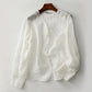 Women's V Neck Sweet Long Sleeve Embroidery Linen Blouse