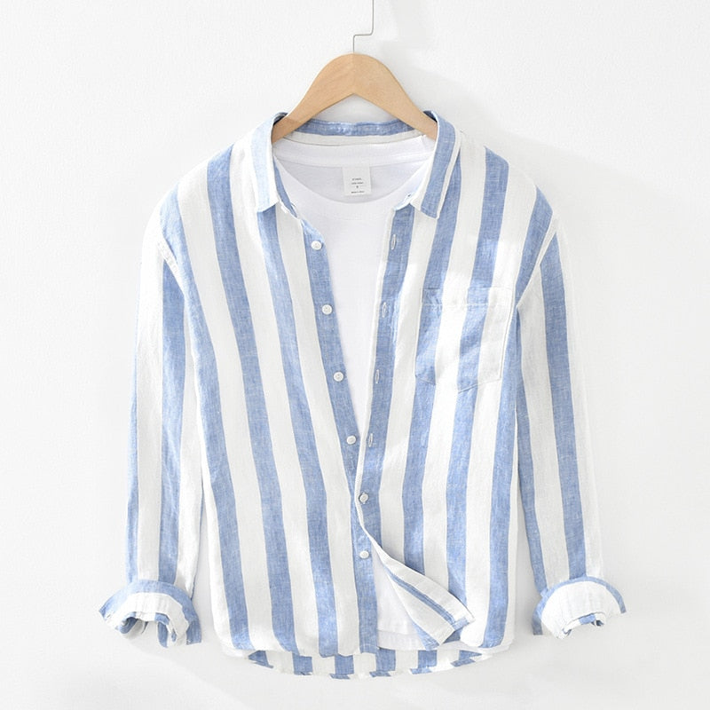 Men's Long Sleeve Button-Up Turn Down Collar Linen Shirt