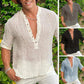 Men's Half Sleeve  V Neck Cotton Linen Shirt