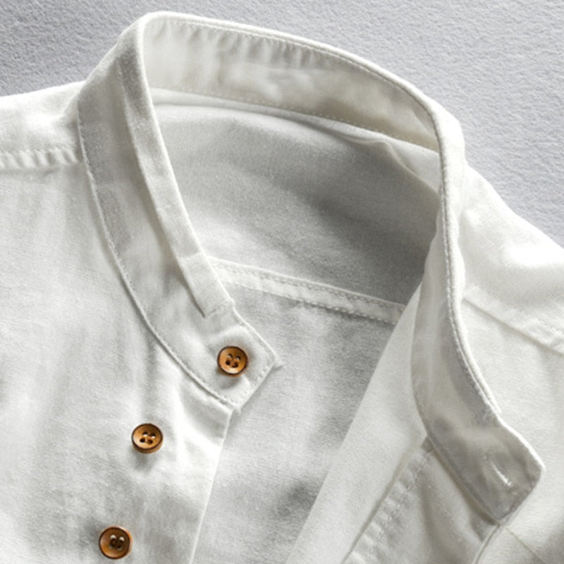 Men's Long Sleeve Stand Collar Linen Cotton Shirt