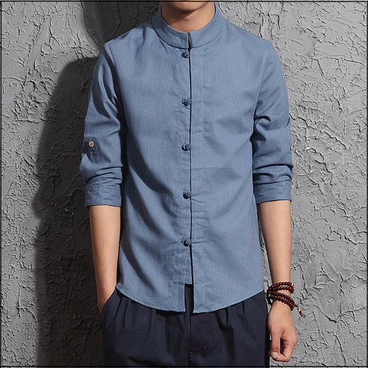 Men's Half Sleeve Tang Suit Linen Shirt