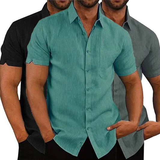 Men's Short Sleeved Turn-Down Collar Cotton Linen Shirts