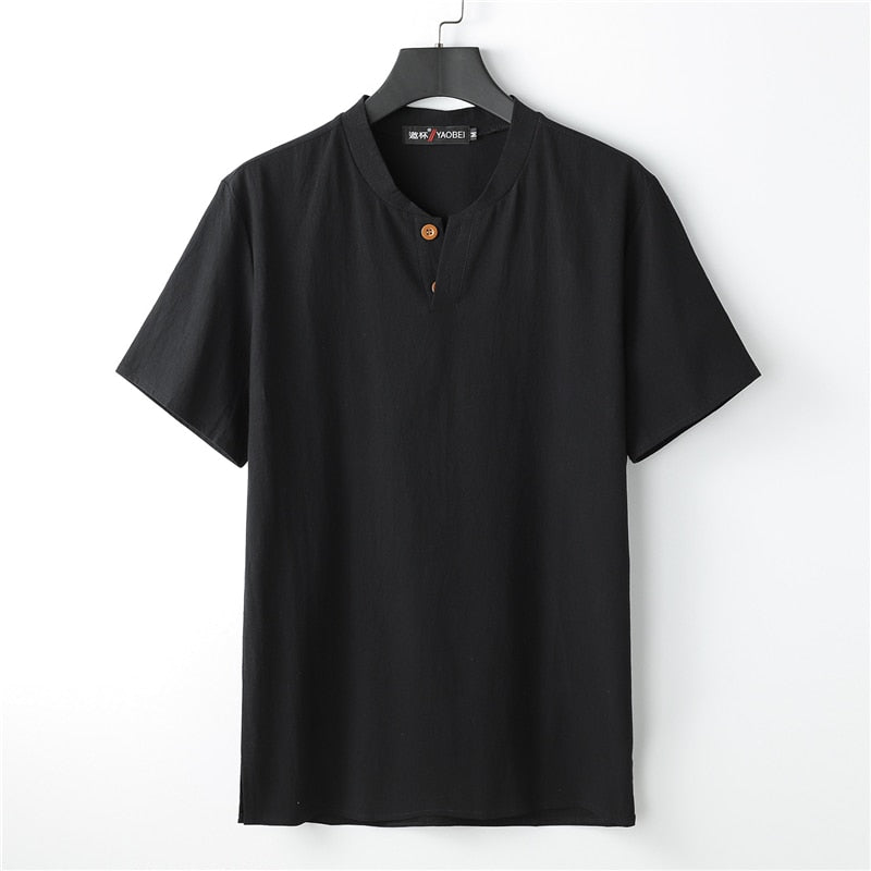 Men Full Sleeve Henry Collar Linen T-shirt