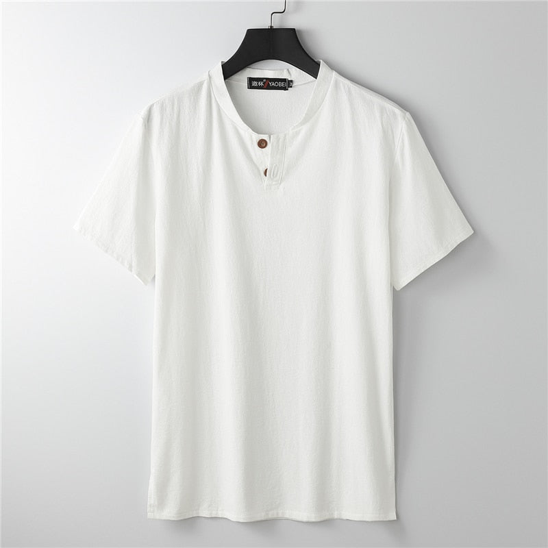 Men Full Sleeve Henry Collar Linen T-shirt