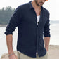 Men's Solid Color Long Sleeve Cotton Linen Shirt