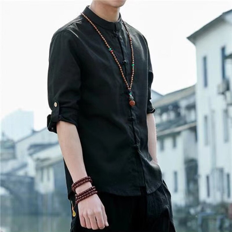 Men's Half Sleeve Tang Suit Linen Shirt