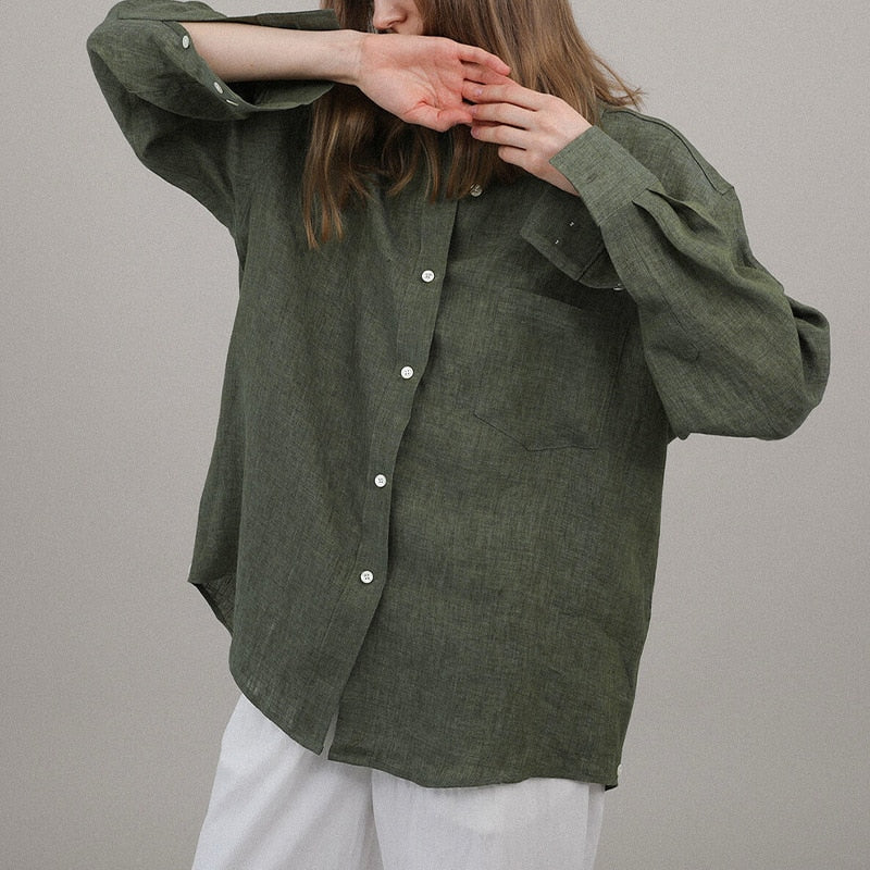 Women's Long Sleeve Casual Linen Oversized Shirt
