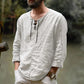 Men's Long Sleeve V-neck Linen Cotton T-shirt