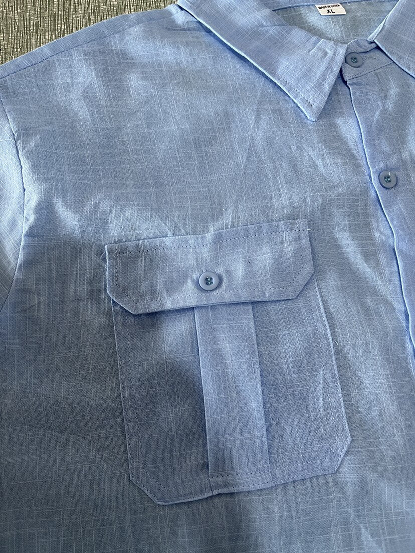 Men's Linen Short Sleeve Turn-down Collar Cardigan Shirt