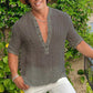 Men's Half Sleeve  V Neck Cotton Linen Shirt