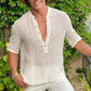 Men's Half Sleeve  V Neck Cotton Linen Shirt