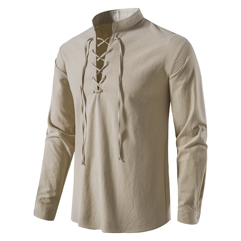 Men's Full Sleeve Mandarin Collar Cotton Linen Shirt