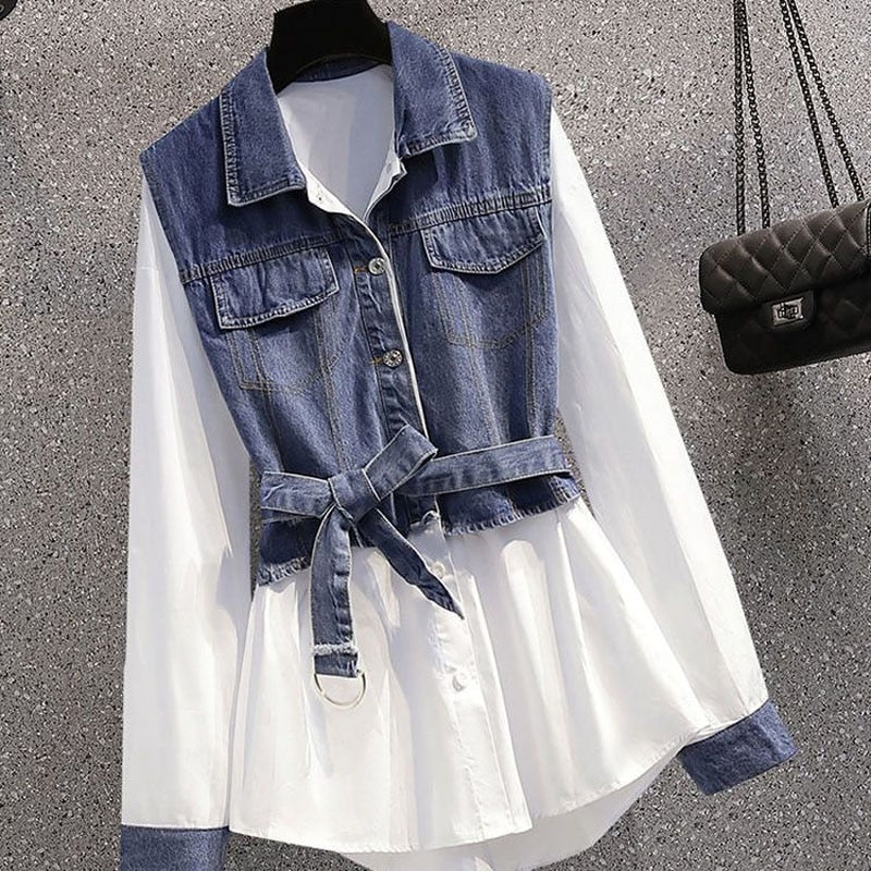 Women's Mid-length Turn-down Collar Cotton Linen Shirt