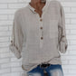 Women's Long Sleeve V-Neck Cotton Linen Blouse