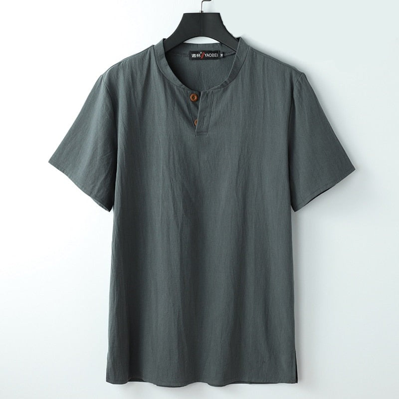 Men Full Sleeve Henry Collar Linen T-shirt