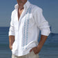 Men's Printed Cotton Linen Shirt with Button Turn-down Collar