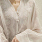 Women's V Neck Sweet Long Sleeve Embroidery Linen Blouse
