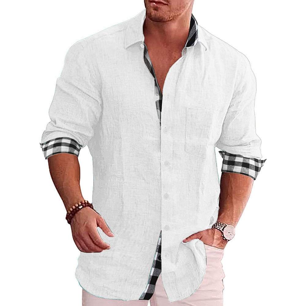 Men's Long Sleeve Tee Shirt Cotton Linen Loose Tops