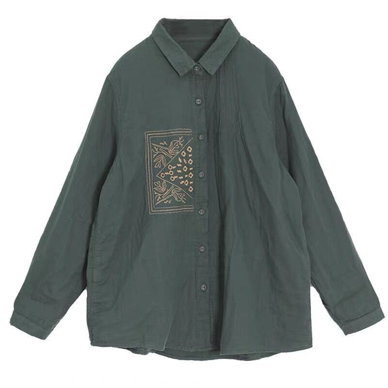 Women's Vintage Embroidery Cotton Blouse - Long Sleeve