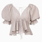 Women's Puff Sleeve Deep V-Neck COTTON Linen Shirt