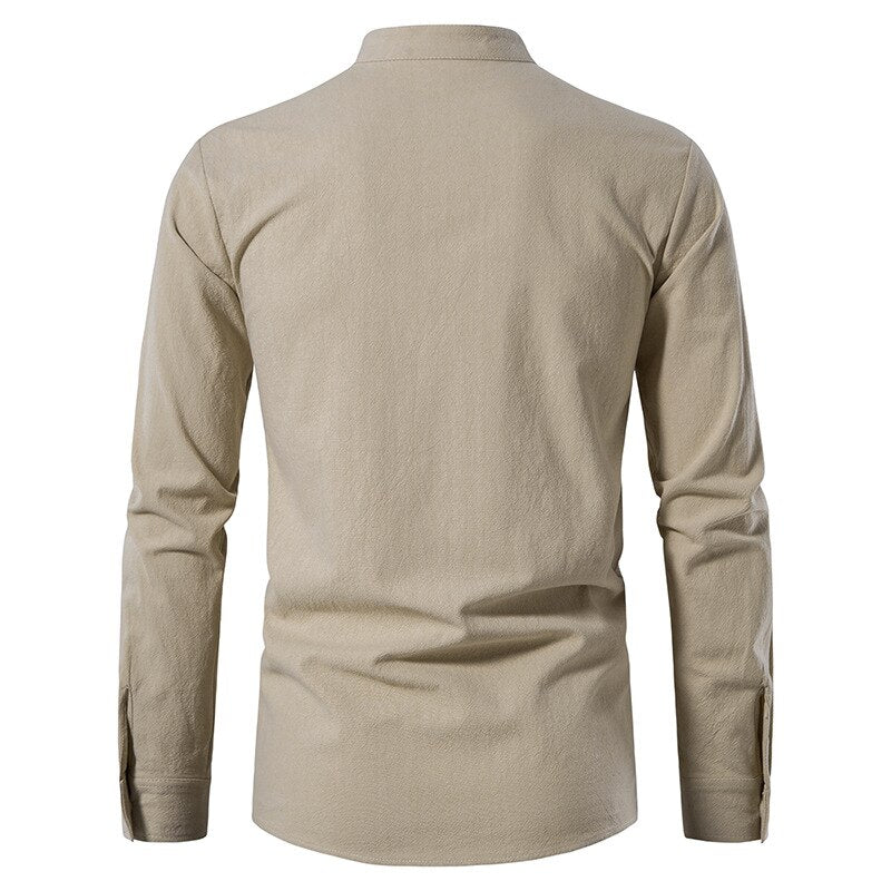 Men's Full Sleeve Mandarin Collar Cotton Linen Shirt