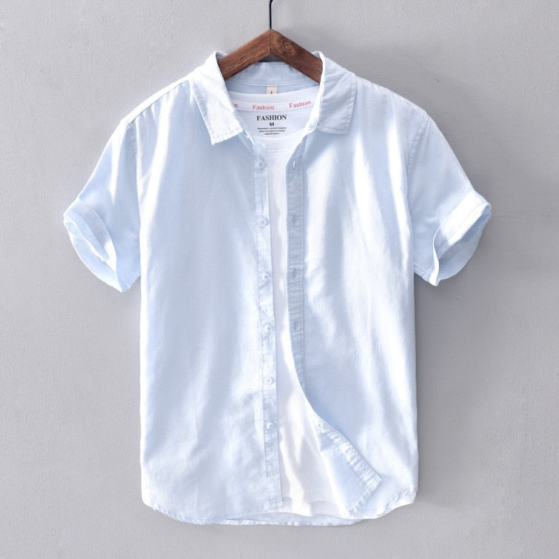 Men's Short Sleeve Turn-down Collar - Cotton Linen Shirts