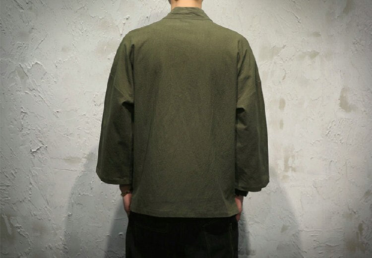 Men's Three Quarter Sleeve Cotton Linen Shirt