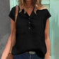 Women's Short Sleeve Buttons V-Neck Cotton Linen T-shirt
