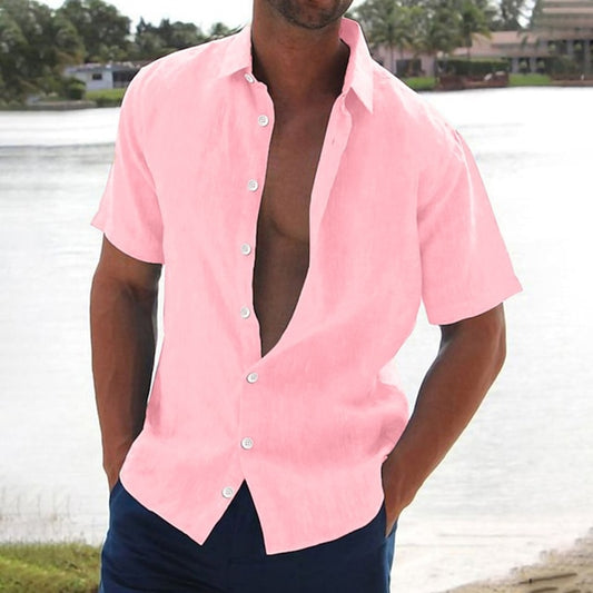 Men Solid Turn-Down Collar Cotton Linen Shirts