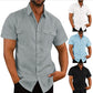 Men's Linen Short Sleeve Turn-down Collar Cardigan Shirt