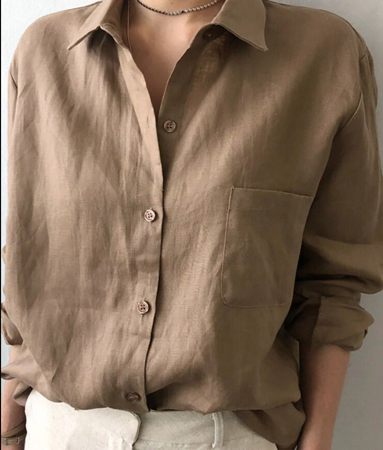 Women's Long Sleeve Cotton Linen Top Tunics Shirt