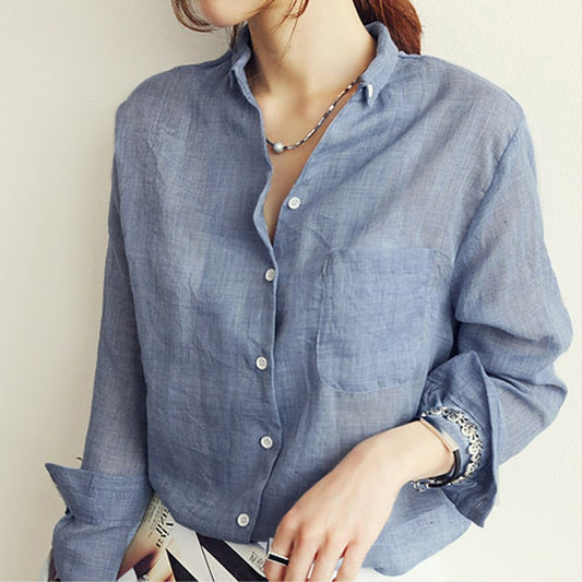 Women's Long Sleeve Loose Fit COTTON Linen Shirt