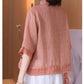 Women's Ruffle Sleeve Buttoned Embroidery Cotton Linen Blouse