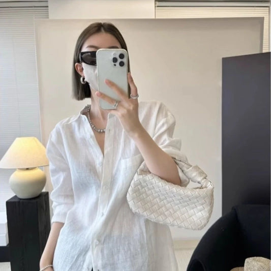 White Linen Long-Sleeved Shirt