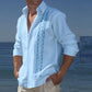 Men's Printed Cotton Linen Shirt with Button Turn-down Collar