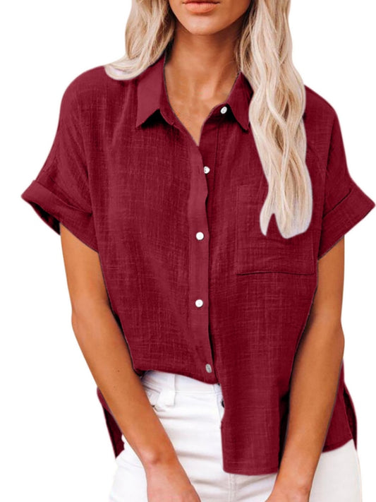 Women's  Short Sleeve Cotton Linen Loose Blouse