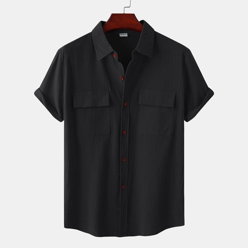 Men's Short Sleeve Turn-down Collar Cotton Linen Shirts